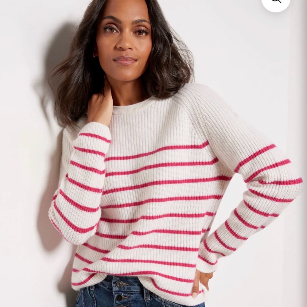 Evereve Cashmere Striped Pink and White Women's Sweater Small New